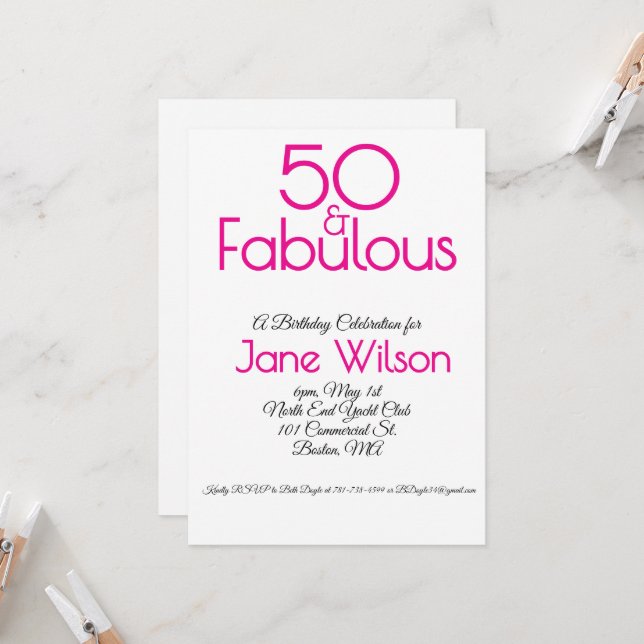 Modern Script Pink 50 and fabulous Birthday  Invitation (Front/Back In Situ)