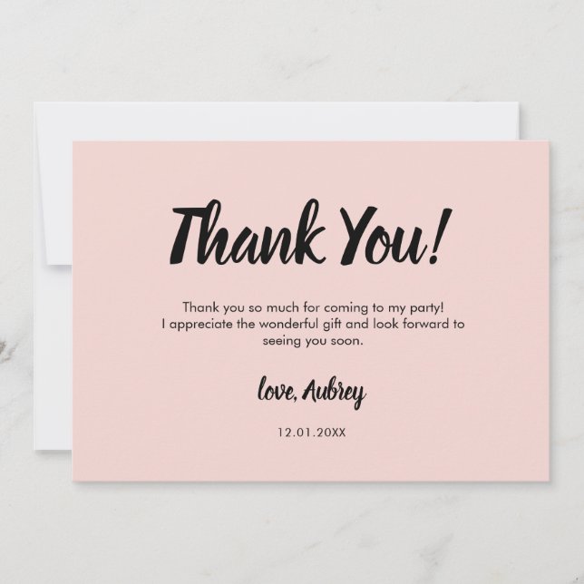 Modern Script Pink Birthday Thank You Card (Front)