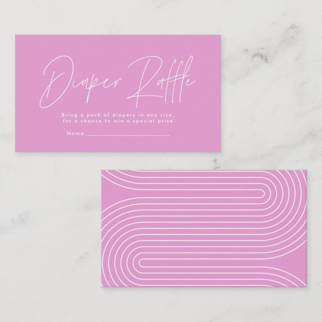 modern script pink girly baby shower diaper raffle card (Front/Back)