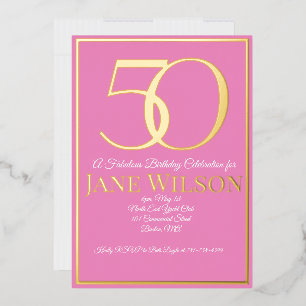 Modern Script Pink Gold Foil 50th Birthday