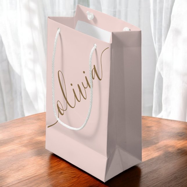 Modern  Script Pink Gold Minimalist Elegant Small Gift Bag (Creator Uploaded)
