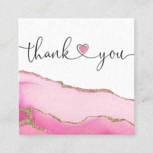 modern script pink heart thank you for your order square business card