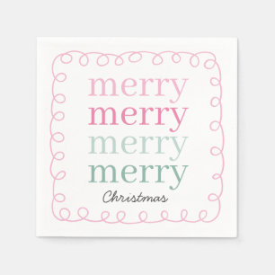 Modern Script Pink Merry Christmas  Napkin