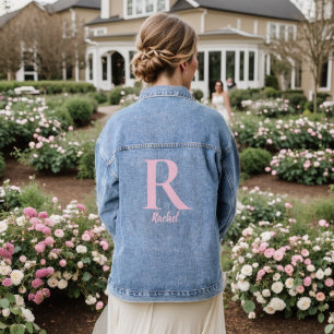 Modern Script Pink Personalised Monogram Name  Denim Jacket