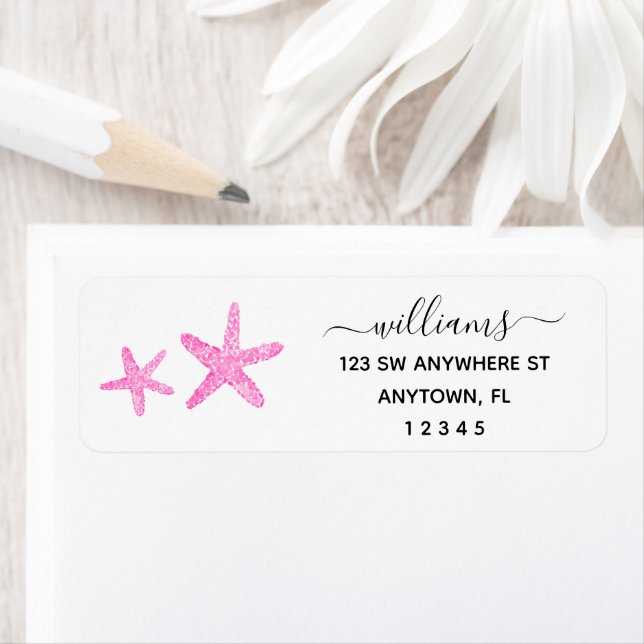 Modern Script Pink Starfish Return Address (Insitu)