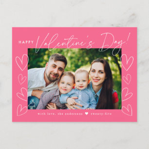 Modern Script Pink Valentine's Day Photo Holiday Postcard