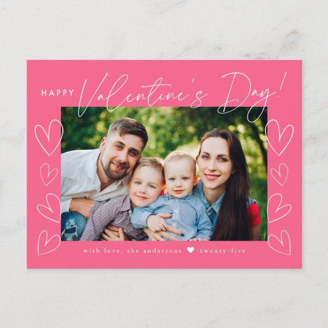 Modern Script Pink Valentine's Day Photo Holiday Postcard (Front)