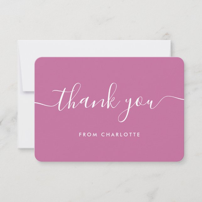 Modern Script Pink Wedding Shower Birthday Thank You Card (Front)