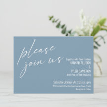 Modern Script Please Join Us Dusty Blue Wedding