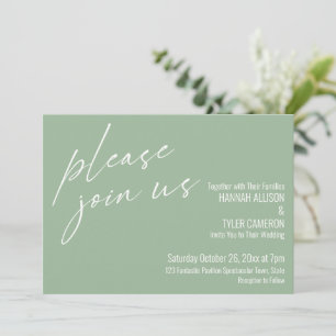 Modern Script Please Join Us Sage Green Wedding Invitation