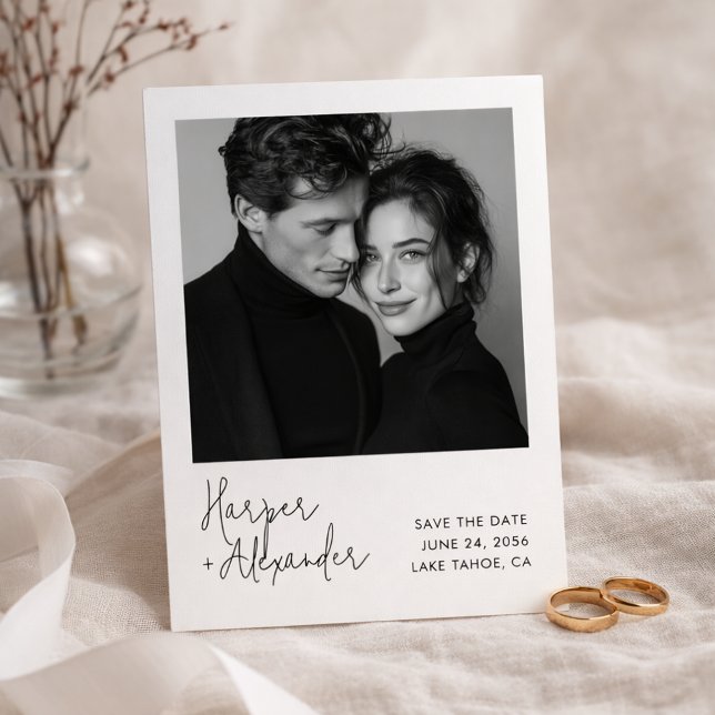 Modern Script Polaroid Photo Wedding Save the Date (Creator Uploaded)