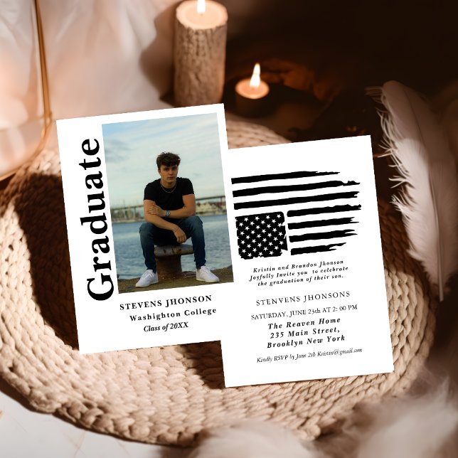 Modern script Police photo graduation invitation (Creator Uploaded)