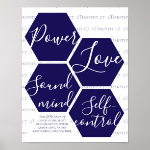 Modern Script POWER LOVE SOUND MIND Christian Poster