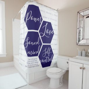 Modern Script POWER LOVE SOUND MIND Christian  Shower Curtain