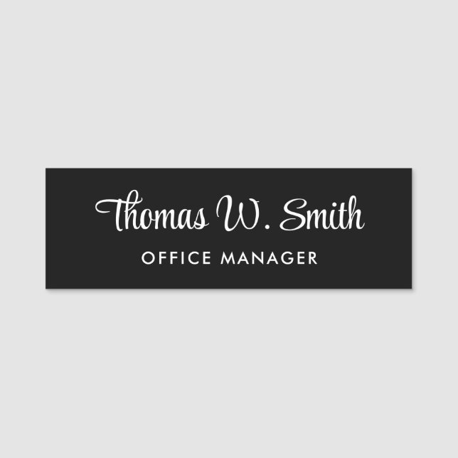 Modern Script Professional Black Name Tag (Front)
