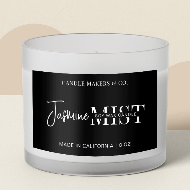 Modern Script Professional Black White Candle Rect Rectangular Sticker (Fully editable black candle packaging large rectangle  labels)
