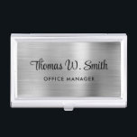 Modern Script Professional  Silver Business Card Holder<br><div class="desc">Modern professional brushed silver business card case with your name in a stylish bold script. Add your job title in simple typography.</div>