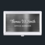 Modern Script Professional Silver Grey Business Card Holder<br><div class="desc">Modern professional brushed dark silver grey business card case with your name in a stylish bold white script. Add your job title in simple white typography.</div>