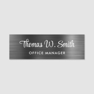 Modern Script Professional Silver Grey Name Tag