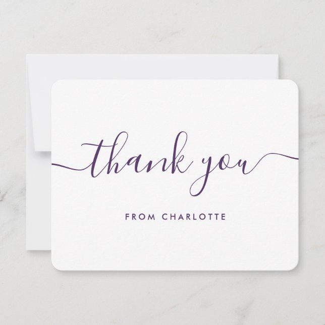 Modern Script Purple Birthday Wedding Shower Thank You Card (Front)