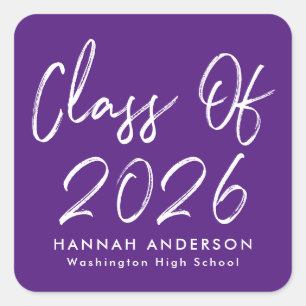 Modern Script Purple Class of 2025 Graduation Square Sticker