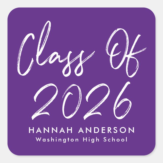 Modern Script Purple Class of 2025 Graduation Square Sticker (Front)