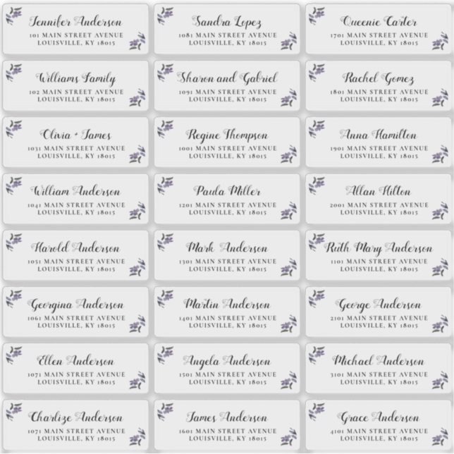 Modern Script Purple Floral Guest Address Labels (Front)