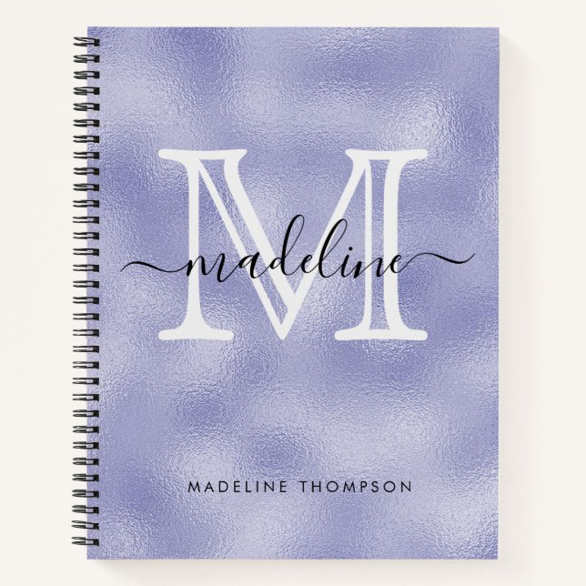 Modern Script Purple Foil Monogram Notebook (Front)