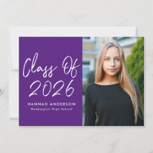 Modern Script Purple Photo Graduation Party Invitation