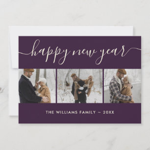 Modern Script Purple Photo Happy New Year Card