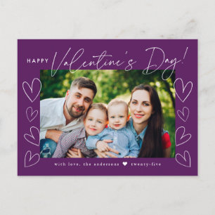 Modern Script Purple Valentine's Day Photo Holiday Postcard