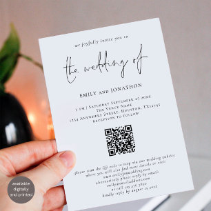 Modern Script QR Code Black and White Wedding Invitation