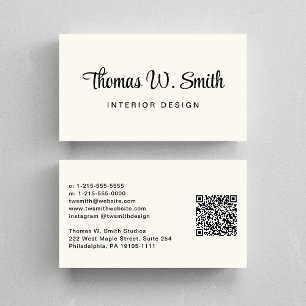 Modern Script QR Code Cream Business Card