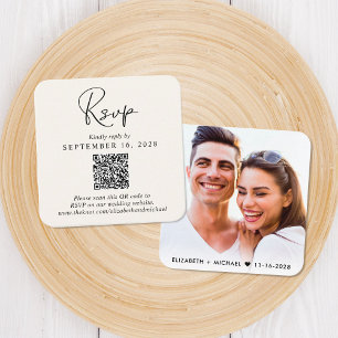 Modern Script QR Code Cream Wedding RSVP Enclosure Card