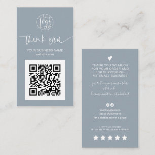 Modern script QR code dusty blue order thank you Business Card