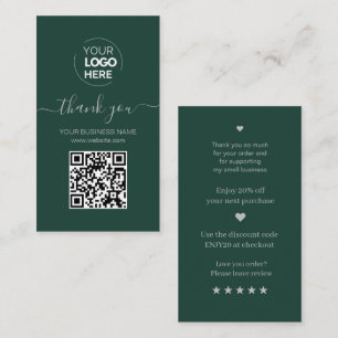 Modern Script QR Code Green Order Thank You Business Card