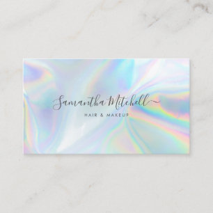 Modern Script QR Code Holographic Beautician Salon Business Card