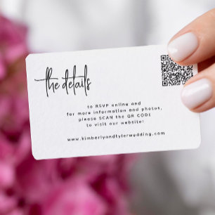 Modern script QR CODE modern RSVP details wedding Enclosure Card
