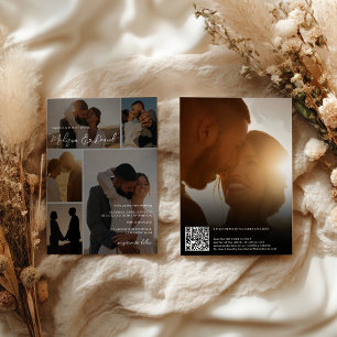 Modern Script Qr code Names 6-Photo Grid Wedding  Invitation