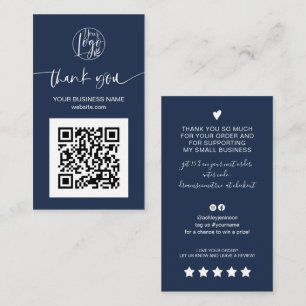 Modern script QR code navy blue order thank you Business Card