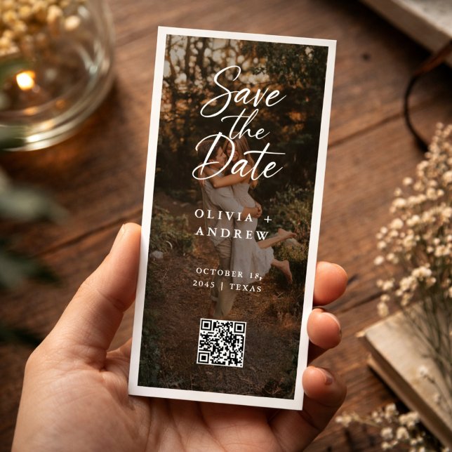 Modern Script QR Code Photo Bookmark Save the Date (Creator Uploaded)