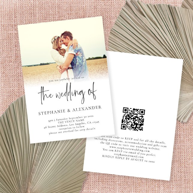 Modern Script QR Code Photo Overlay Wedding Invita Invitation (Creator Uploaded)