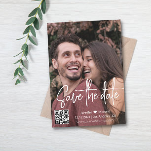 modern script qr code photo save the date