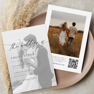 Modern Script QR Code Photo Wedding Invitation