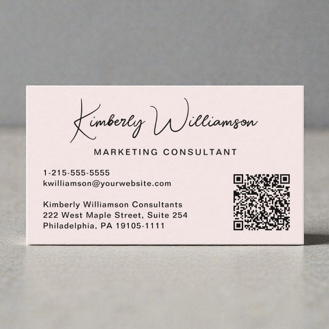 Modern Script QR Code Professional Pink Business Card (Modern Script QR Code Professional Pink Business Card)