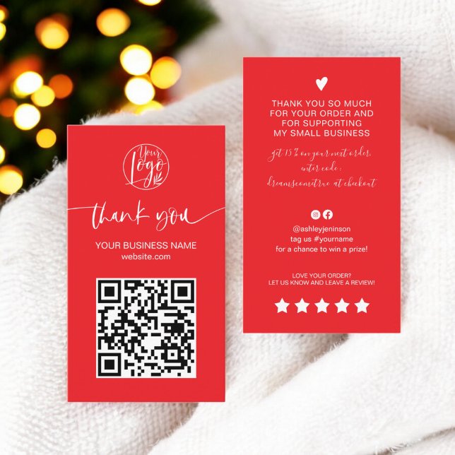 Modern script QR code red order thank you Business Card (Modern script QR code red order thank you Business Card)