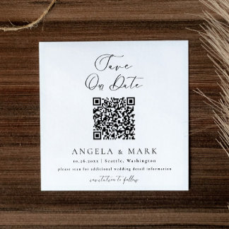 Modern Script QR Code Save The Date Enclosure Card