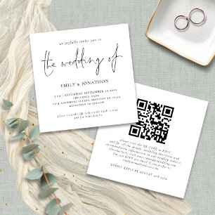 Modern Script QR Code Square Wedding Invitation