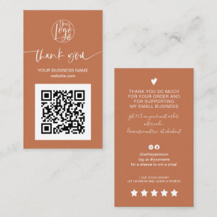 Modern script QR code terracotta order thank you Business Card