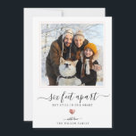Modern Script Quarantine Rose Gold Heart Six Feet Holiday Card<br><div class="desc">Six Feet apart but still in our heart: This modern Holiday card is perfect for this imperfect holiday season. Elegant, modern script reading "6ft apart but still in our heart" over a chic printed rose gold heart and your own custom message with names alongside a sweet framed family photo. The...</div>